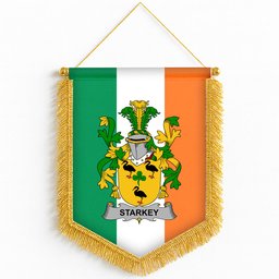 ScotsTee Shop Irish Starkey Coat of Arms Ireland Flag and Irish Family Crest Green, White and Orange Wall Hanging Banner Gonfalon