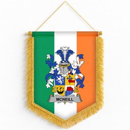 ScotsTee Shop Irish Neill or McNeill Coat of Arms Ireland Flag and Irish Family Crest Green, White and Orange Wall Hanging Banner Gonfalon