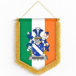 ScotsTee Shop Irish Needham or O'Nee Coat of Arms Ireland Flag and Irish Family Crest Green, White and Orange Wall Hanging Banner Gonfalon