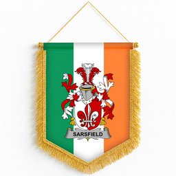 ScotsTee Shop Irish Sarsfield Coat of Arms Ireland Flag and Irish Family Crest Green, White and Orange Wall Hanging Banner Gonfalon