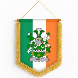 ScotsTee Shop Irish Weld Coat of Arms Ireland Flag and Irish Family Crest Green, White and Orange Wall Hanging Banner Gonfalon
