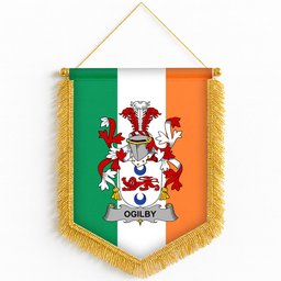 ScotsTee Shop Irish Ogilby Coat of Arms Ireland Flag and Irish Family Crest Green, White and Orange Wall Hanging Banner Gonfalon