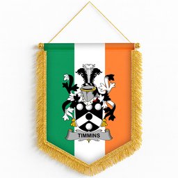ScotsTee Shop Irish Timmins Coat of Arms Ireland Flag and Irish Family Crest Green, White and Orange Wall Hanging Banner Gonfalon