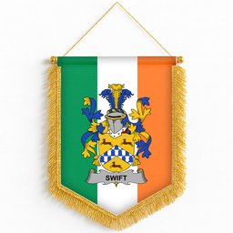ScotsTee Shop Irish Swift Coat of Arms Ireland Flag and Irish Family Crest Green, White and Orange Wall Hanging Banner Gonfalon