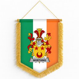 ScotsTee Shop Irish Worthing Coat of Arms Ireland Flag and Irish Family Crest Green, White and Orange Wall Hanging Banner Gonfalon