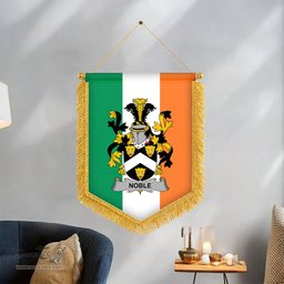 ScotsTee Shop Irish Noble Coat of Arms Ireland Flag and Irish Family Crest Green, White and Orange Wall Hanging Banner Gonfalon