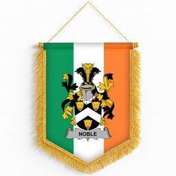 ScotsTee Shop Irish Noble Coat of Arms Ireland Flag and Irish Family Crest Green, White and Orange Wall Hanging Banner Gonfalon