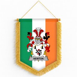 ScotsTee Shop Irish Newton Coat of Arms Ireland Flag and Irish Family Crest Green, White and Orange Wall Hanging Banner Gonfalon
