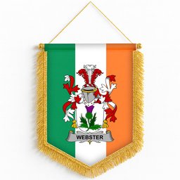 ScotsTee Shop Irish Webster Coat of Arms Ireland Flag and Irish Family Crest Green, White and Orange Wall Hanging Banner Gonfalon