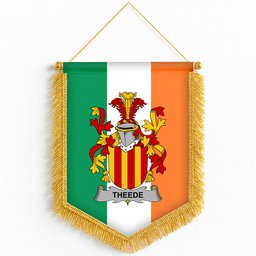 ScotsTee Shop Irish Theede Coat of Arms Ireland Flag and Irish Family Crest Green, White and Orange Wall Hanging Banner Gonfalon