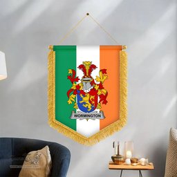ScotsTee Shop Irish Wormington Coat of Arms Ireland Flag and Irish Family Crest Green, White and Orange Wall Hanging Banner Gonfalon
