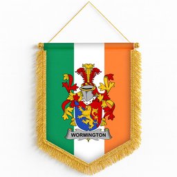 ScotsTee Shop Irish Wormington Coat of Arms Ireland Flag and Irish Family Crest Green, White and Orange Wall Hanging Banner Gonfalon