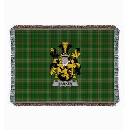 ScotsTee Shop Irish Barker Clan Coat of Arms Irish Tartan Woven Blanket