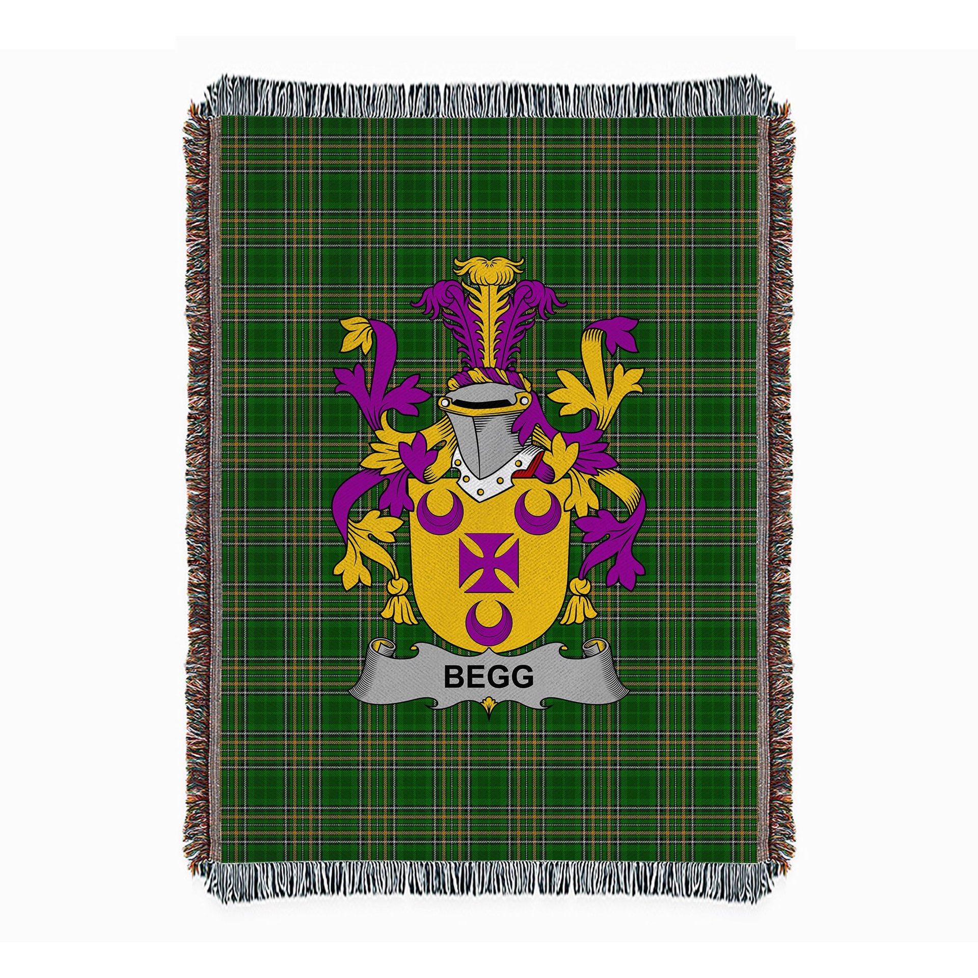 ScotsTee Shop Irish Begg Clan Coat of Arms Irish Tartan Woven Blanket