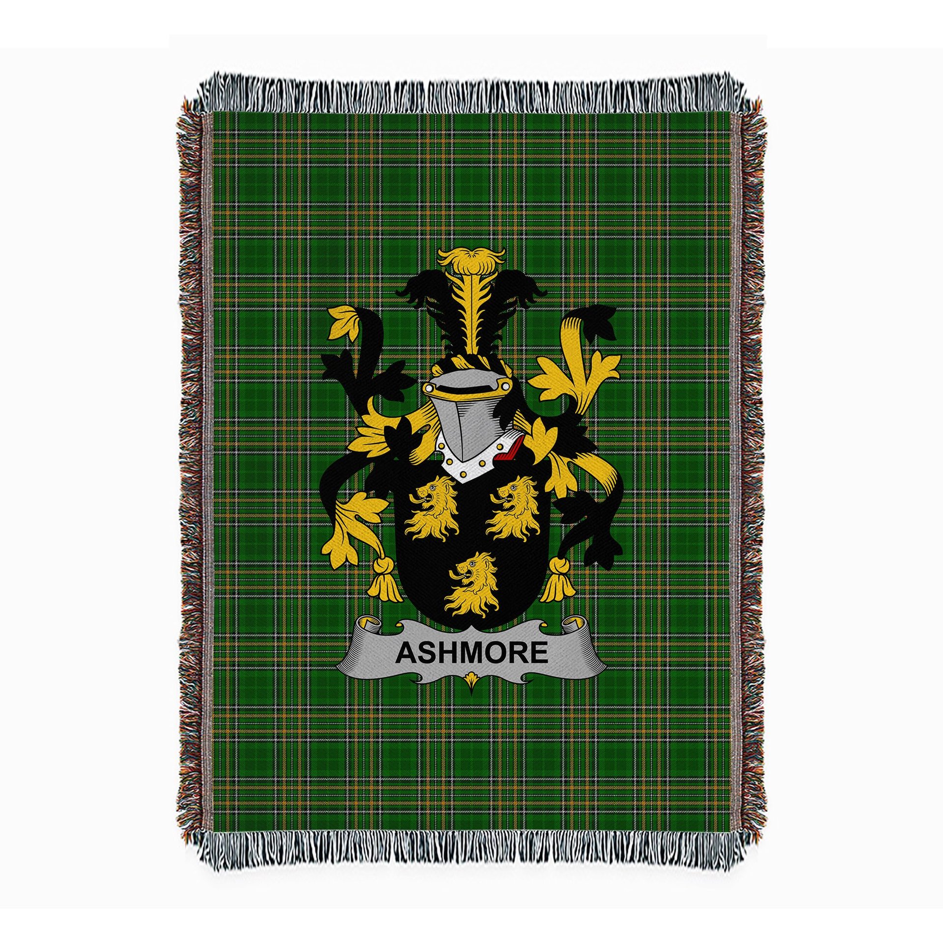 ScotsTee Shop Irish Ashmore Clan Coat of Arms Irish Tartan Woven Blanket