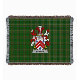 ScotsTee Shop Irish Bamber Clan Coat of Arms Irish Tartan Woven Blanket