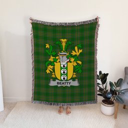 ScotsTee Shop Irish Beatty or Betagh Clan Coat of Arms Irish Tartan Woven Blanket