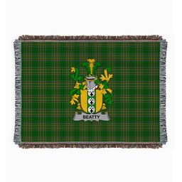 ScotsTee Shop Irish Beatty or Betagh Clan Coat of Arms Irish Tartan Woven Blanket