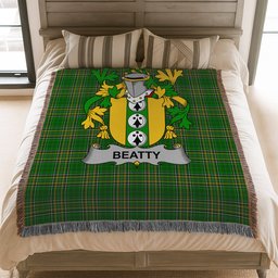 ScotsTee Shop Irish Beatty or Betagh Clan Coat of Arms Irish Tartan Woven Blanket