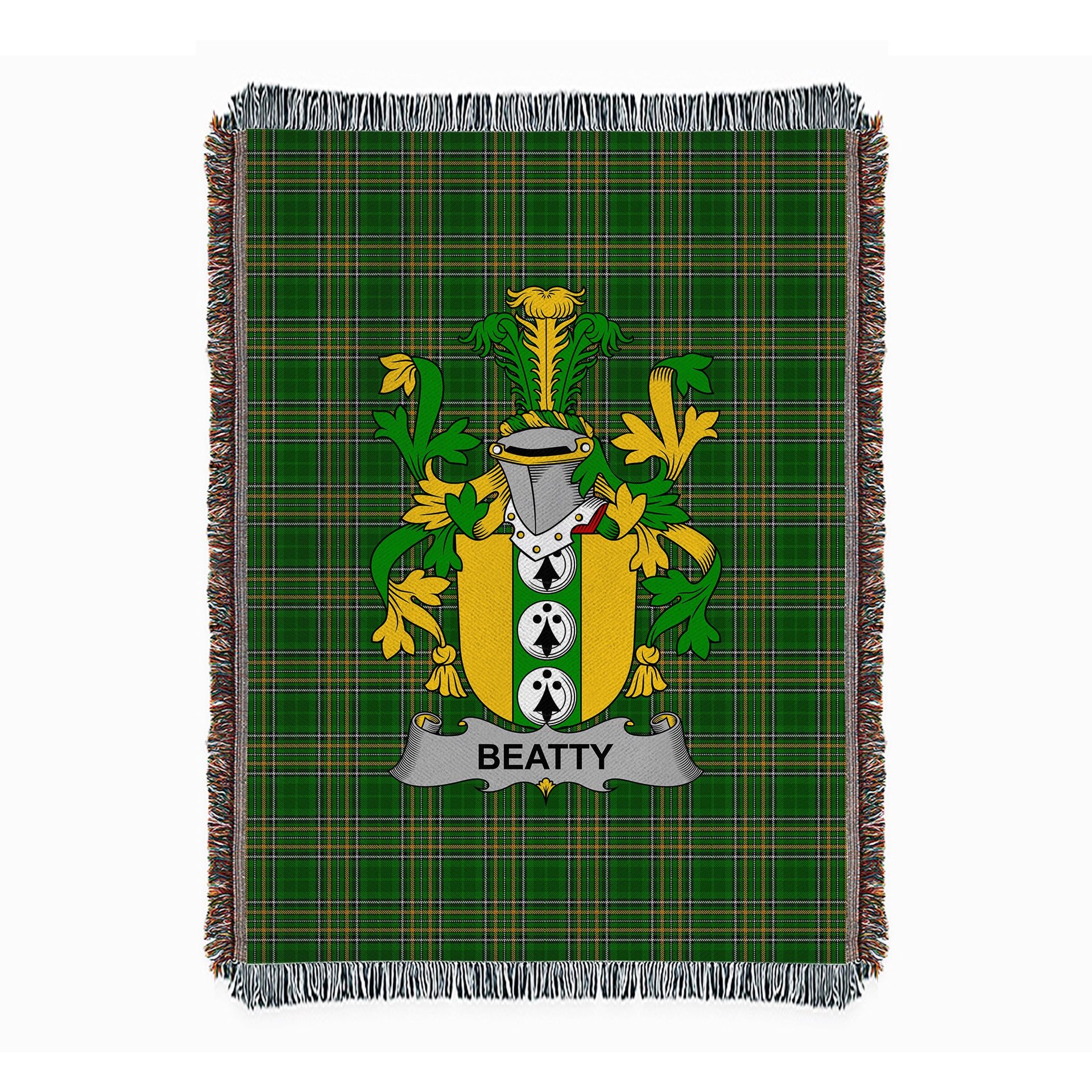 ScotsTee Shop Irish Beatty or Betagh Clan Coat of Arms Irish Tartan Woven Blanket
