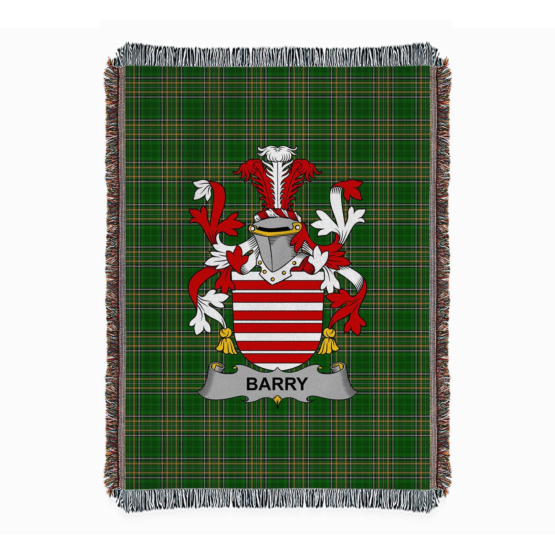 ScotsTee Shop Irish Barry Clan Coat of Arms Irish Tartan Woven Blanket