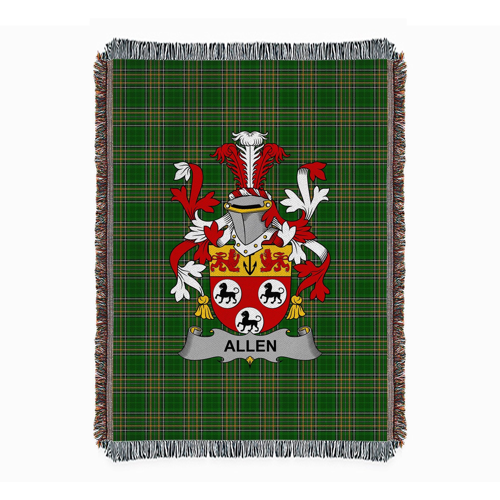 ScotsTee Shop Irish Allen Clan Coat of Arms Irish Tartan Woven Blanket