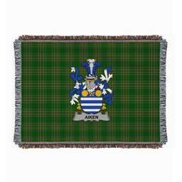 ScotsTee Shop Irish Aiken Clan Coat of Arms Irish Tartan Woven Blanket