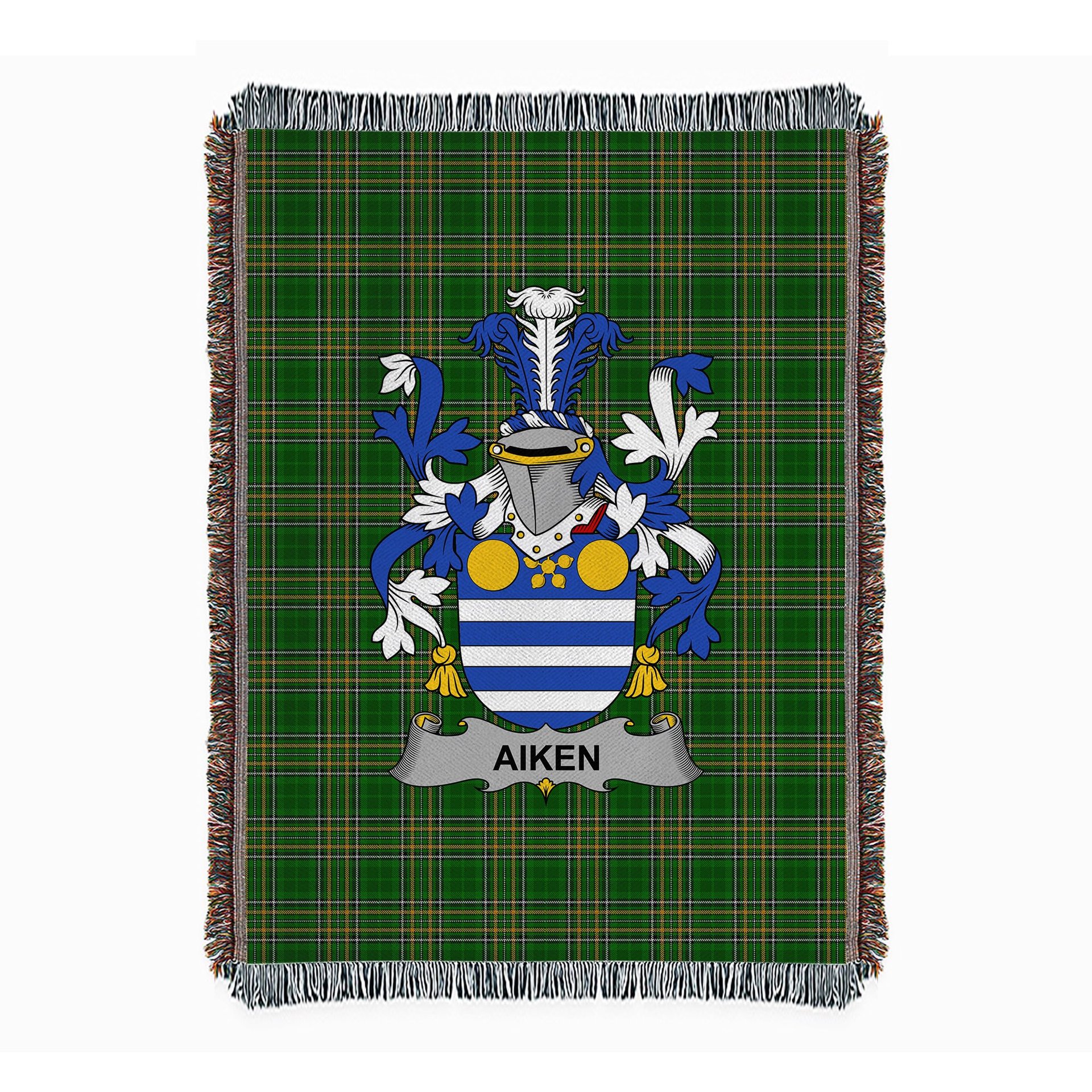 ScotsTee Shop Irish Aiken Clan Coat of Arms Irish Tartan Woven Blanket