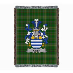 ScotsTee Shop Irish Aiken Clan Coat of Arms Irish Tartan Woven Blanket