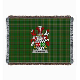 ScotsTee Shop Irish Atkinson Clan Coat of Arms Irish Tartan Woven Blanket