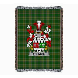 ScotsTee Shop Irish Atkinson Clan Coat of Arms Irish Tartan Woven Blanket