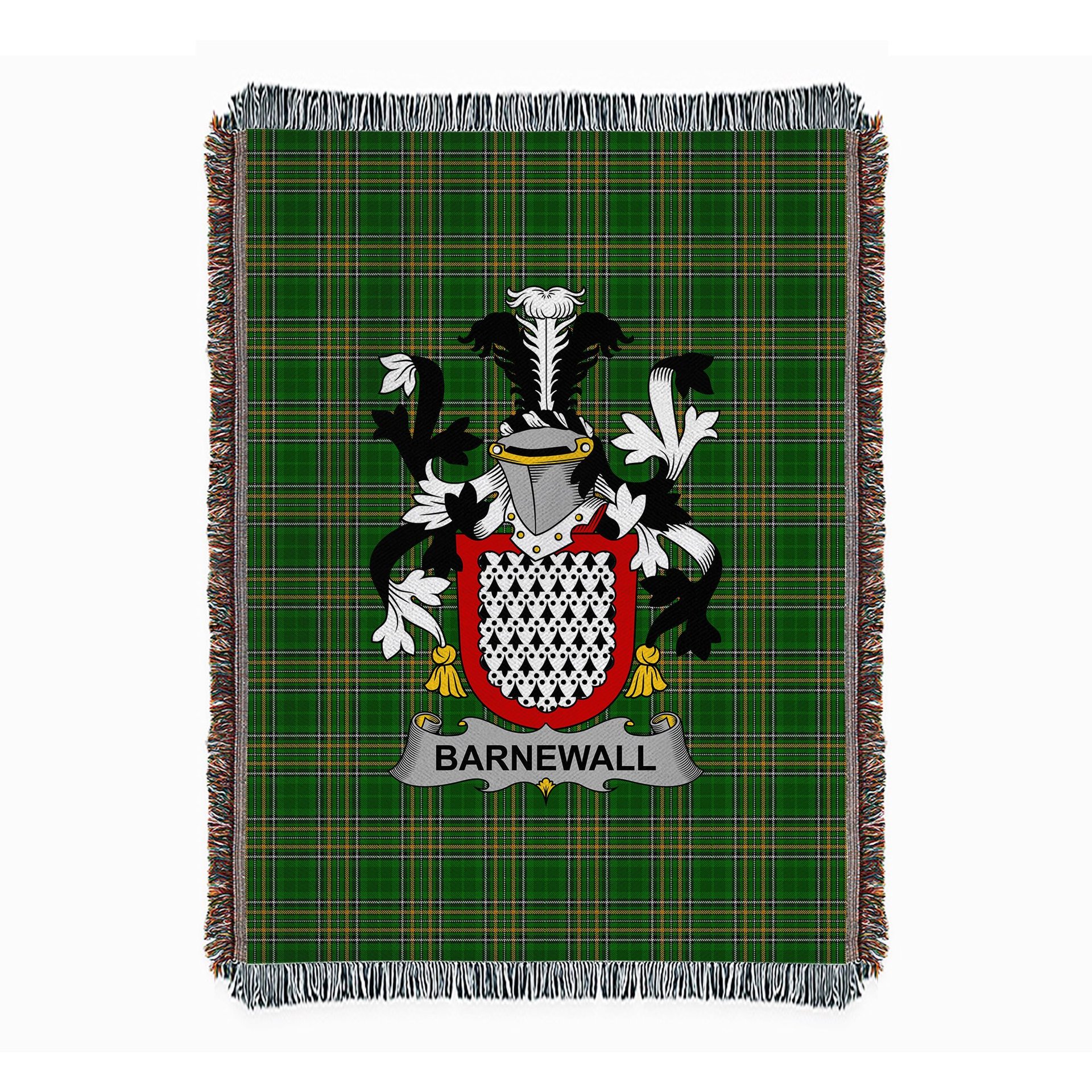 ScotsTee Shop Irish Barnewall Clan Coat of Arms Irish Tartan Woven Blanket