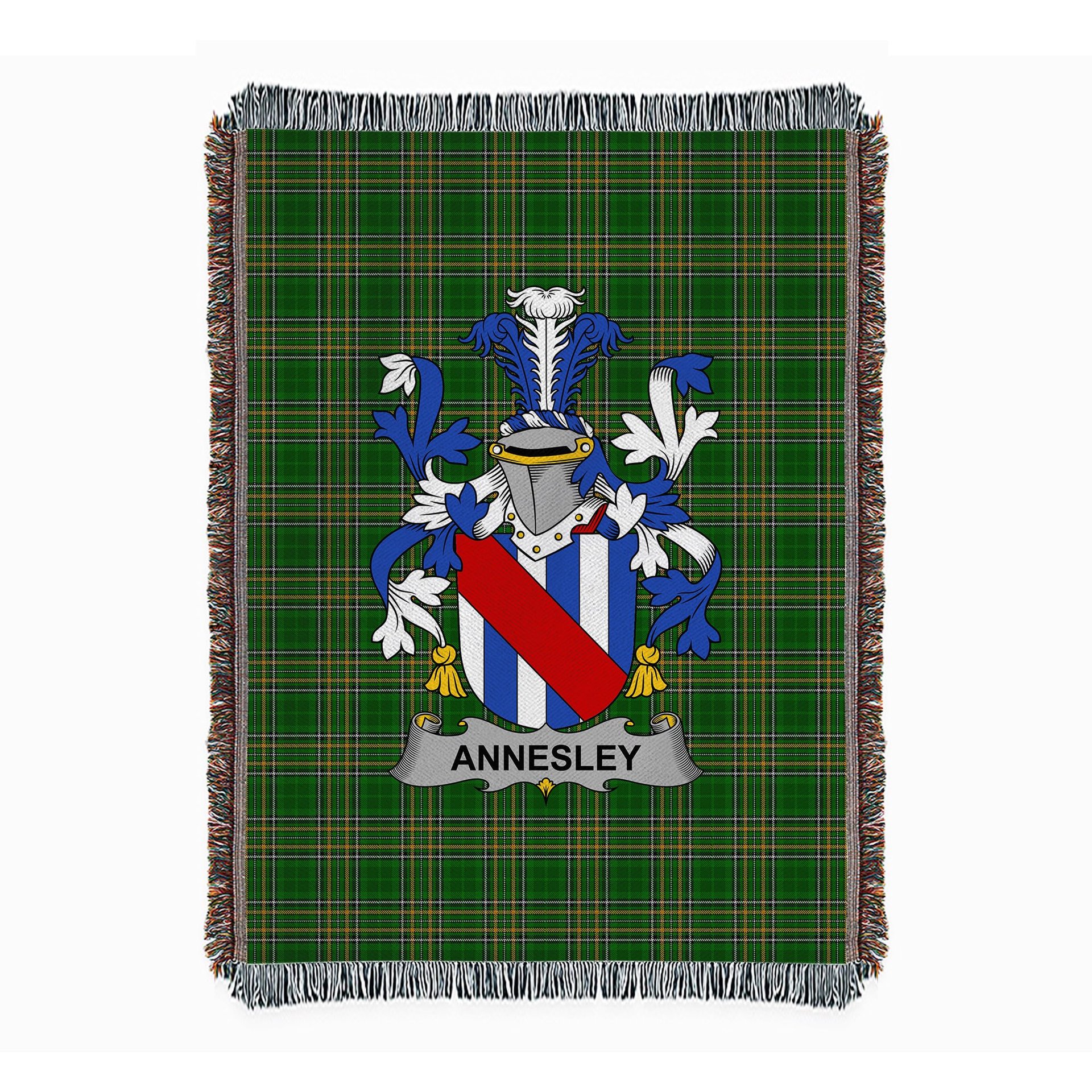 ScotsTee Shop Irish Annesley Clan Coat of Arms Irish Tartan Woven Blanket