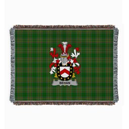 ScotsTee Shop Irish Behan Clan Coat of Arms Irish Tartan Woven Blanket