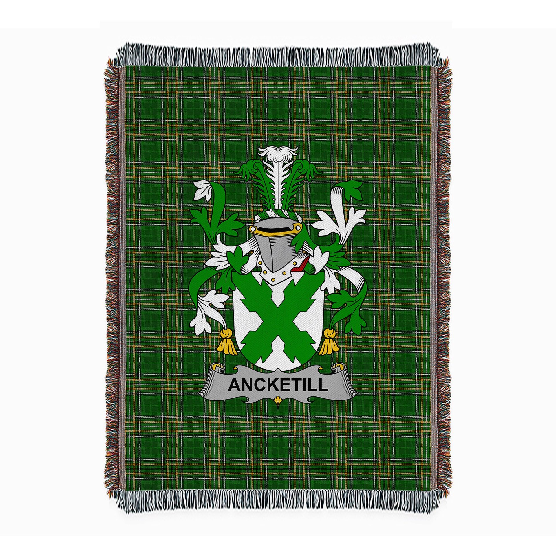 ScotsTee Shop Irish Ancketill Clan Coat of Arms Irish Tartan Woven Blanket