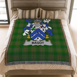 ScotsTee Shop Irish Bagot Clan Coat of Arms Irish Tartan Woven Blanket