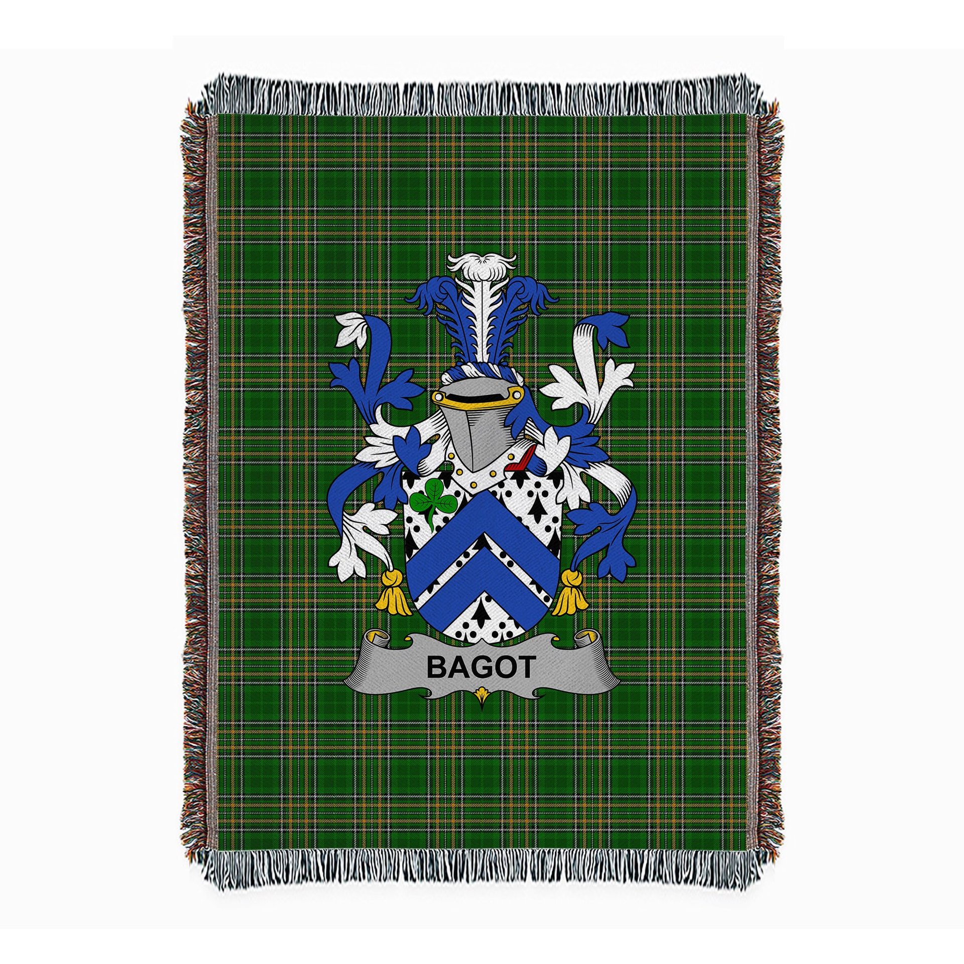 ScotsTee Shop Irish Bagot Clan Coat of Arms Irish Tartan Woven Blanket