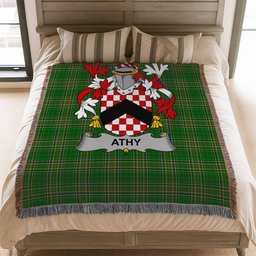 ScotsTee Shop Irish Athy Clan Coat of Arms Irish Tartan Woven Blanket