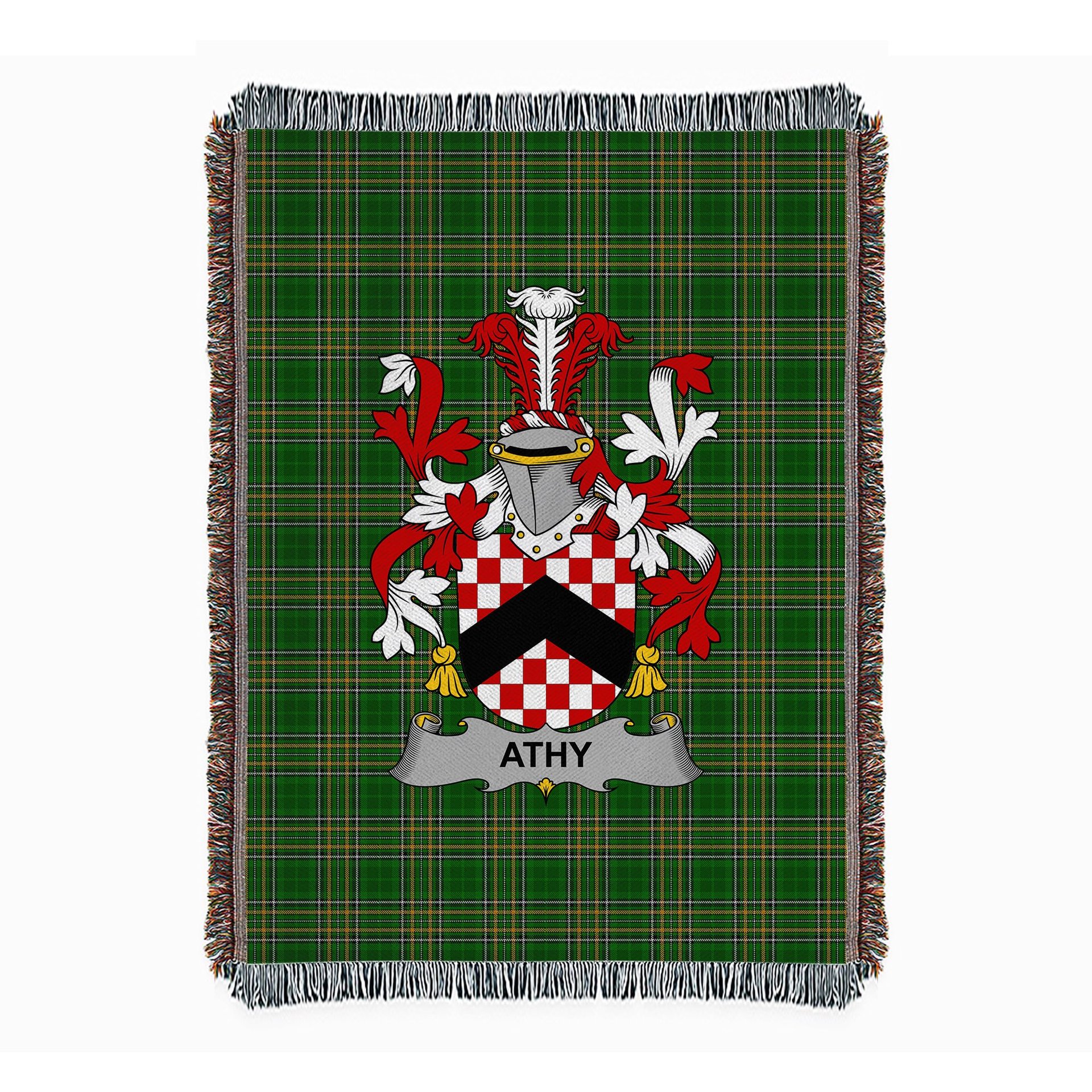 ScotsTee Shop Irish Athy Clan Coat of Arms Irish Tartan Woven Blanket