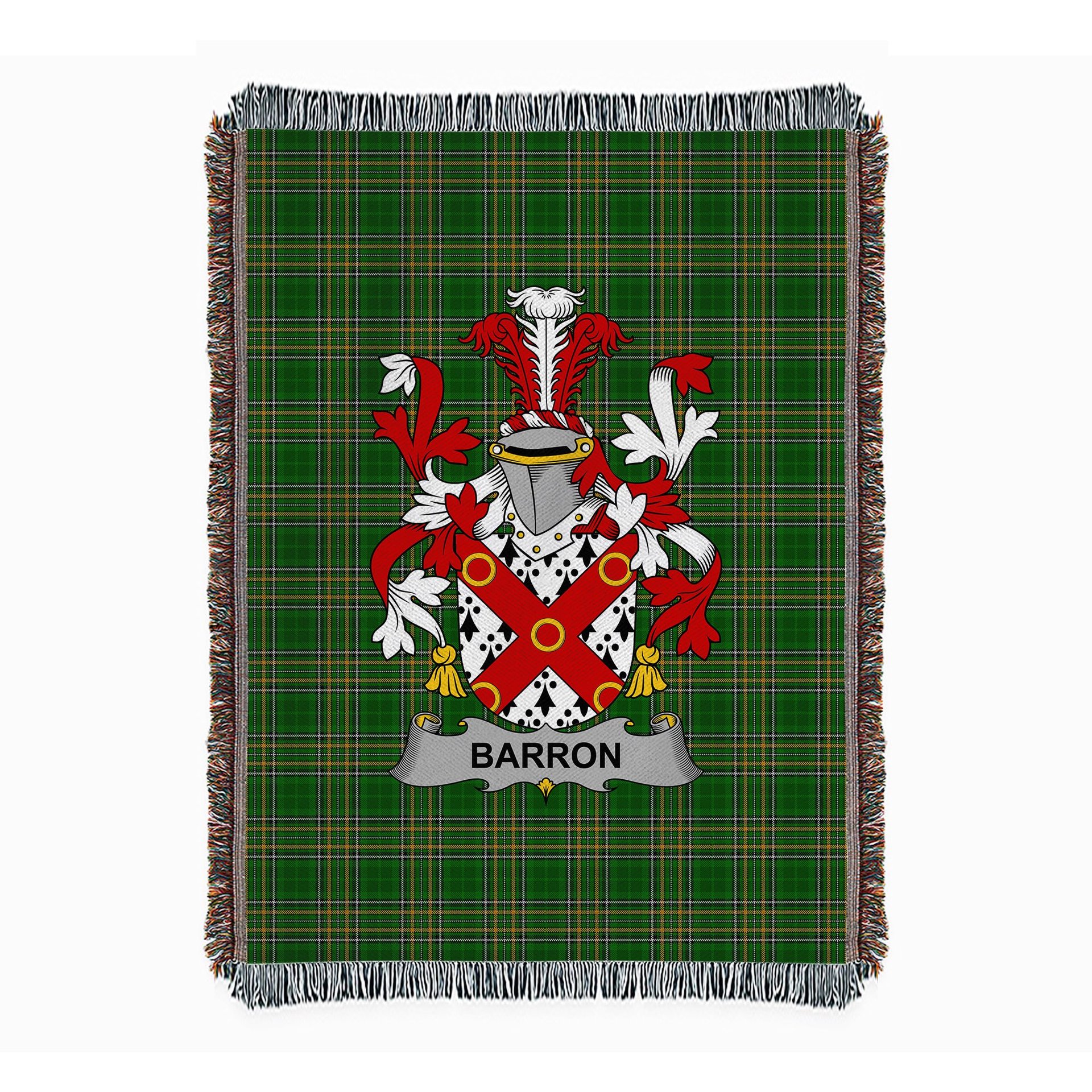 ScotsTee Shop Irish Barron Clan Coat of Arms Irish Tartan Woven Blanket