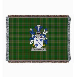 ScotsTee Shop Irish Auchmuty Clan Coat of Arms Irish Tartan Woven Blanket