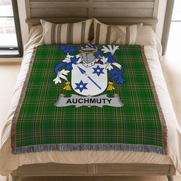 ScotsTee Shop Irish Auchmuty Clan Coat of Arms Irish Tartan Woven Blanket