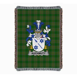 ScotsTee Shop Irish Auchmuty Clan Coat of Arms Irish Tartan Woven Blanket