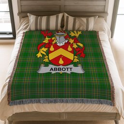 ScotsTee Shop Irish Abbott Clan Coat of Arms Irish Tartan Woven Blanket