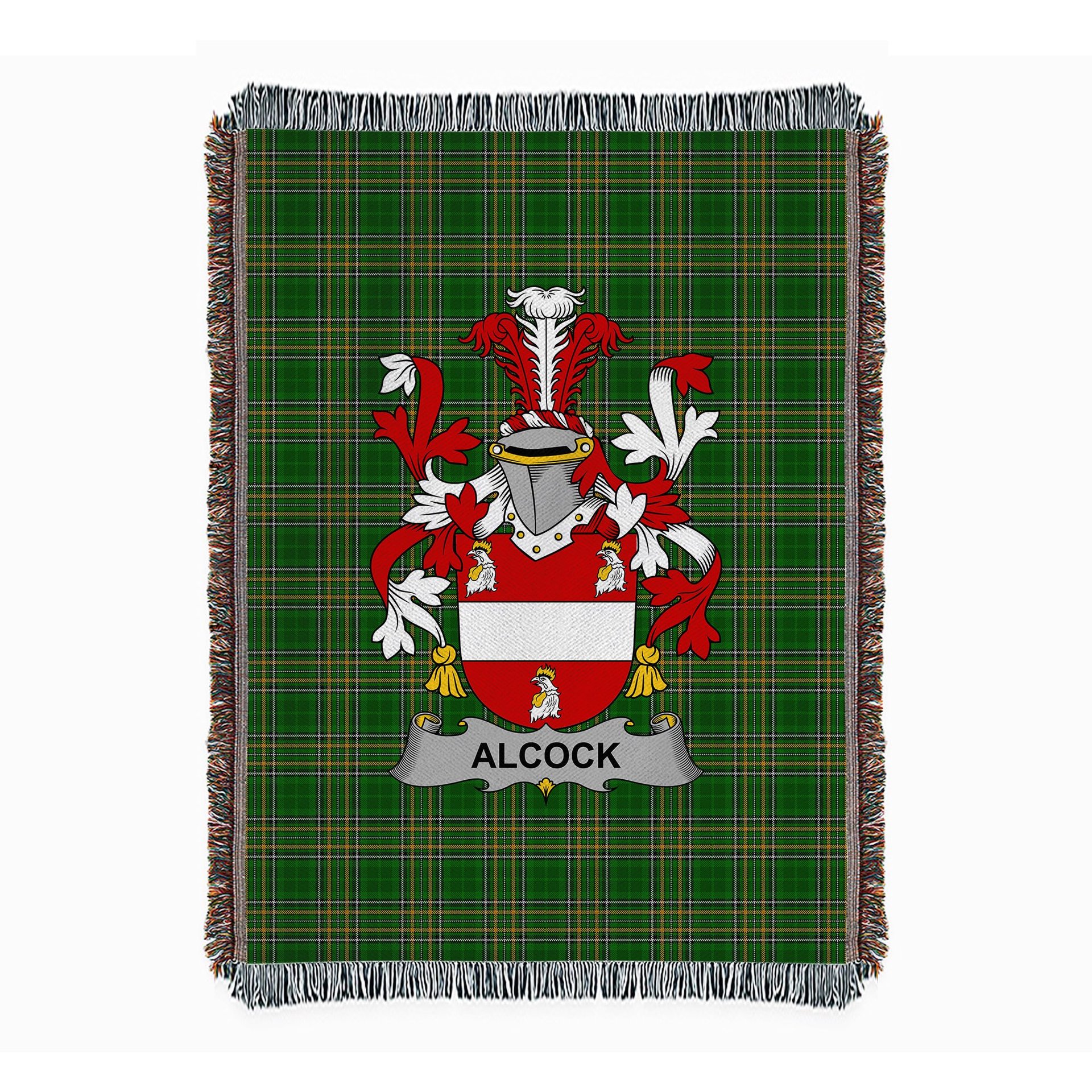 ScotsTee Shop Irish Alcock Clan Coat of Arms Irish Tartan Woven Blanket