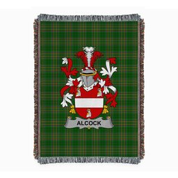 ScotsTee Shop Irish Alcock Clan Coat of Arms Irish Tartan Woven Blanket