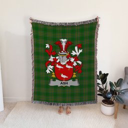 ScotsTee Shop Irish Ash Clan Coat of Arms Irish Tartan Woven Blanket
