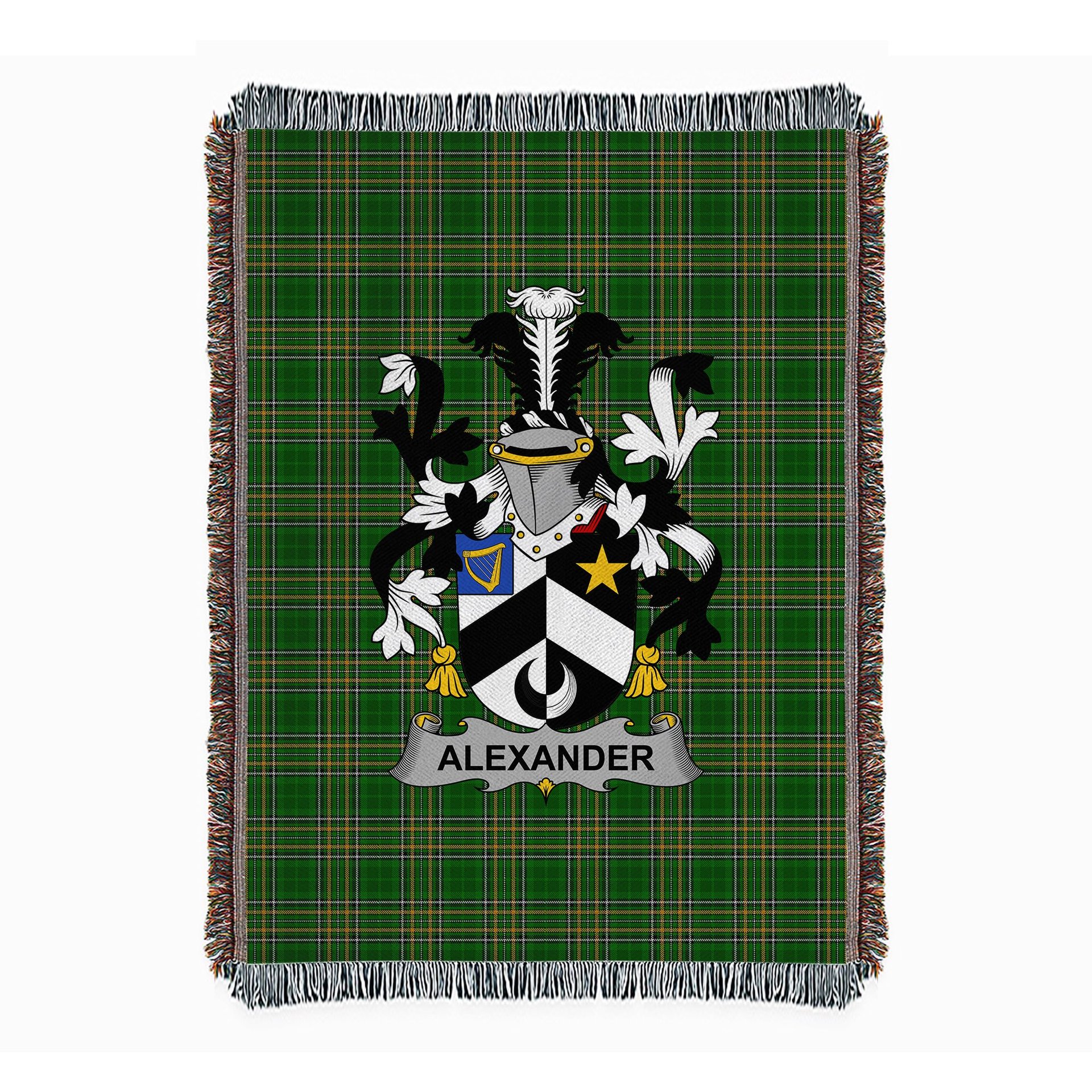 ScotsTee Shop Irish Alexander Clan Coat of Arms Irish Tartan Woven Blanket