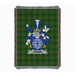 ScotsTee Shop Irish Atkins Clan Coat of Arms Irish Tartan Woven Blanket