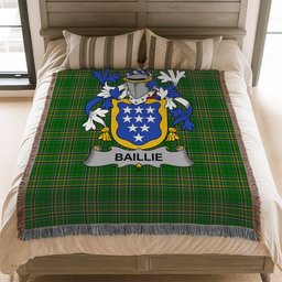 ScotsTee Shop Irish Baillie Clan Coat of Arms Irish Tartan Woven Blanket